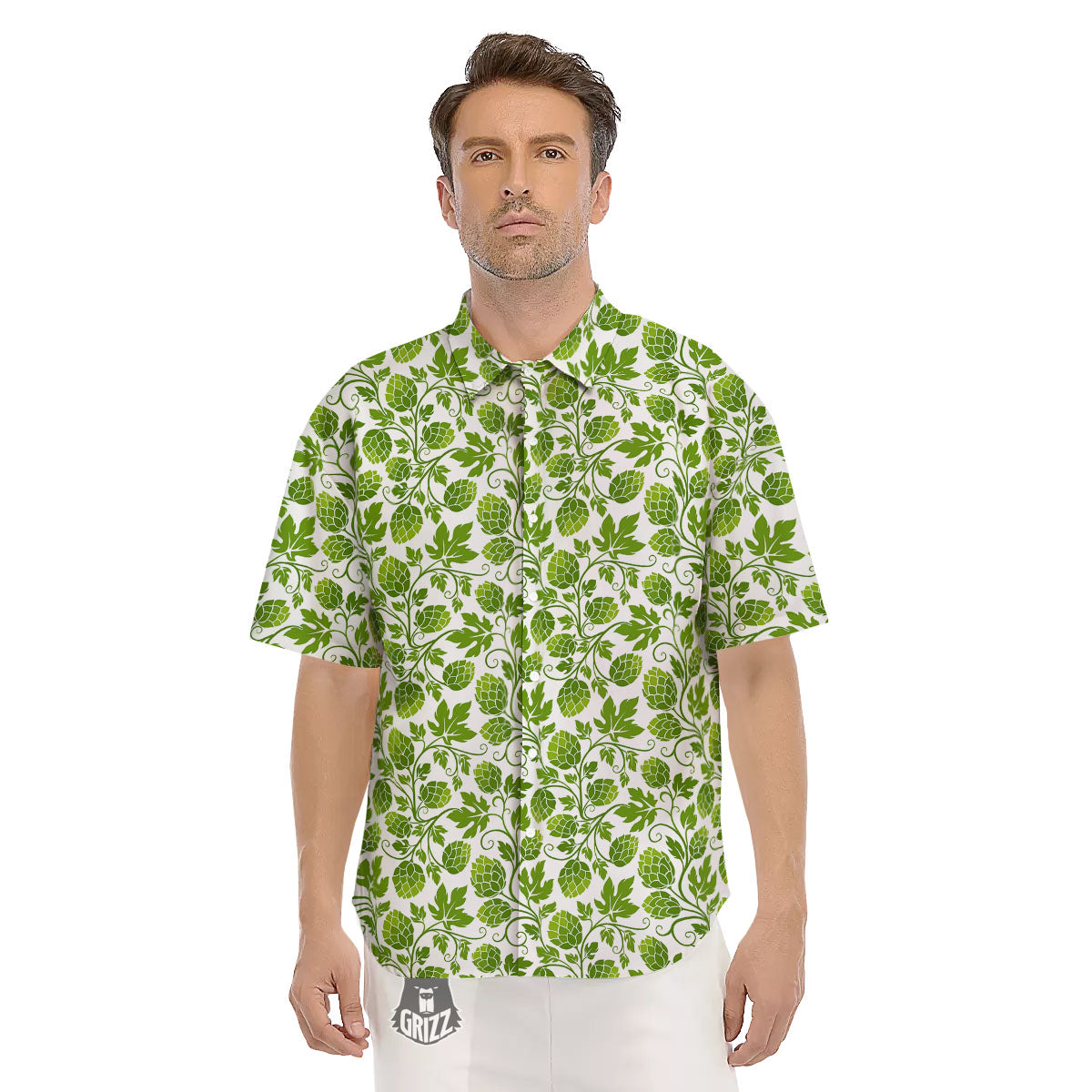 Hop Cone Cartoon Print Pattern Men's Short Sleeve Shirts-grizzshop
