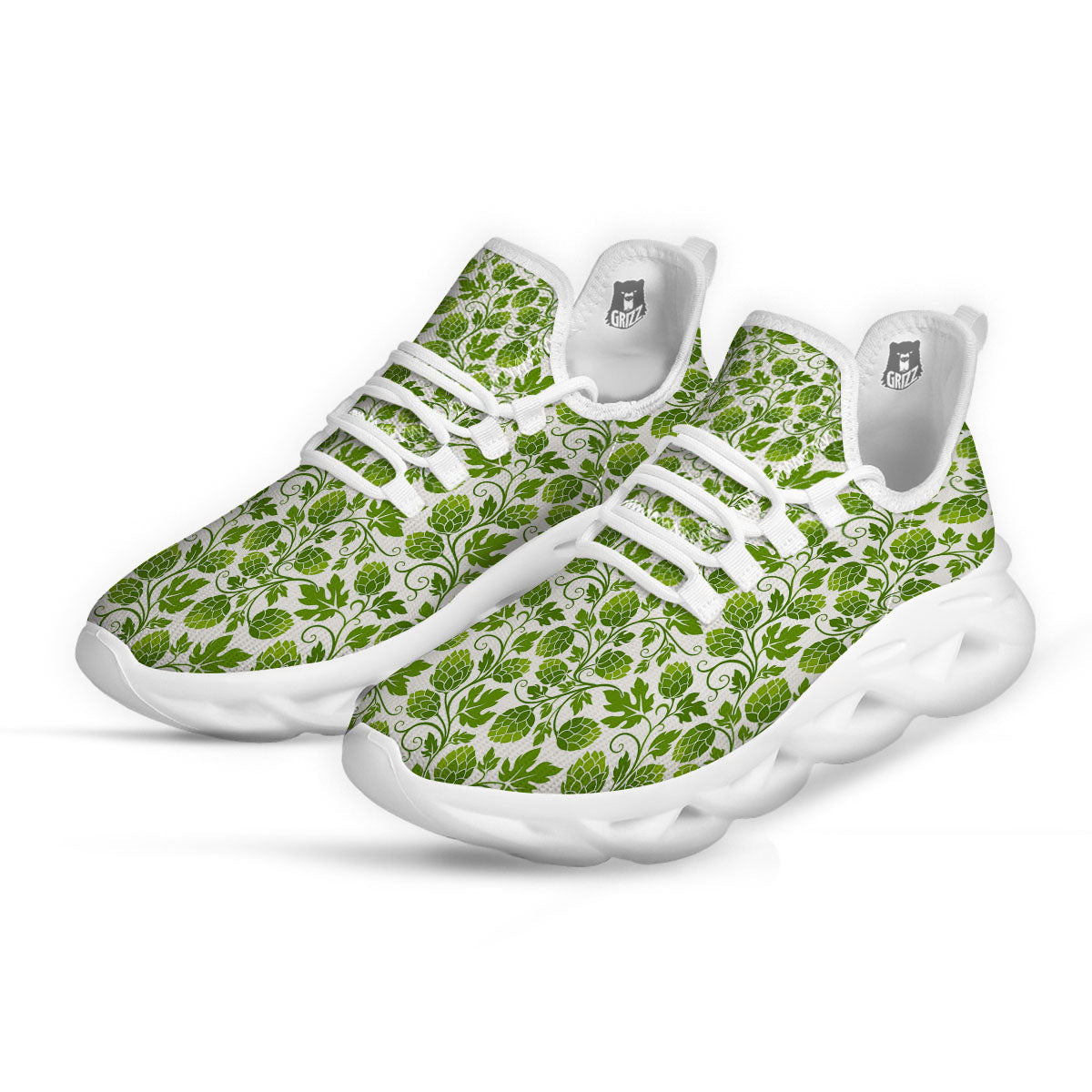 Hop Cone Cartoon Print Pattern White Running Shoes-grizzshop