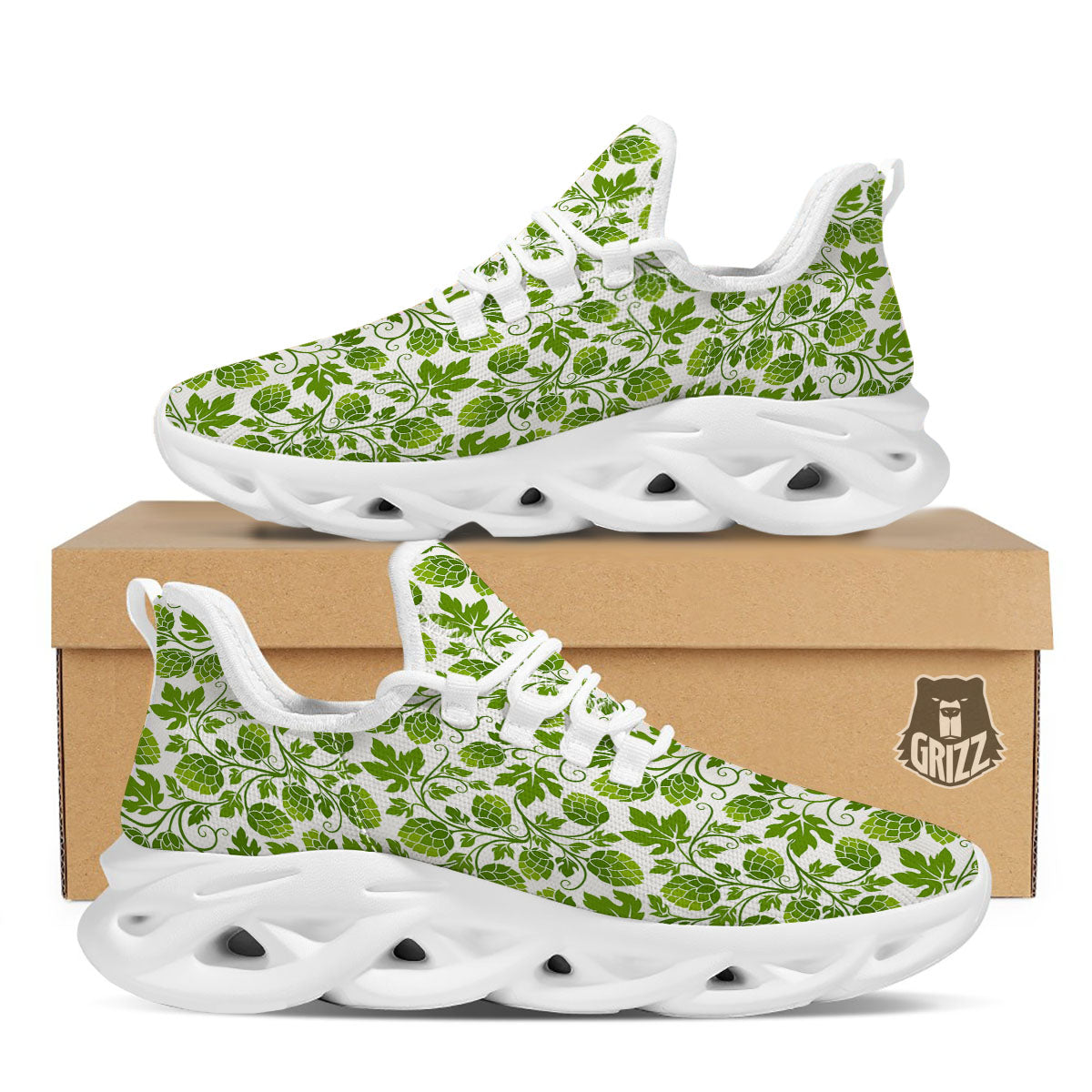 Hop Cone Cartoon Print Pattern White Running Shoes-grizzshop