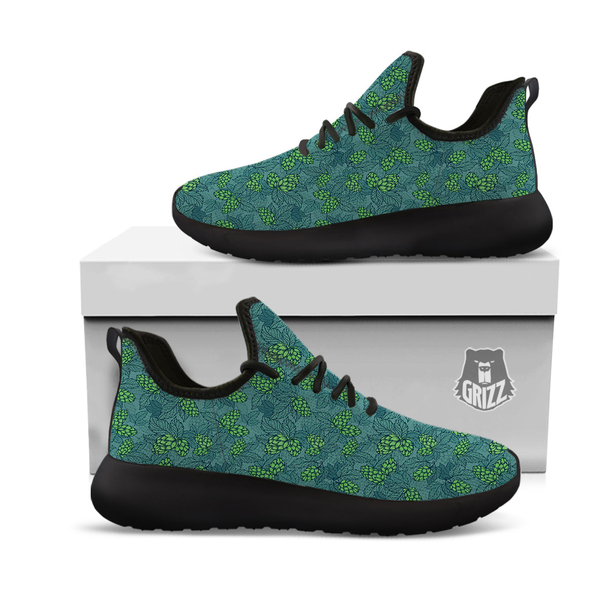 Hop Cone Cute Print Pattern Black Athletic Shoes-grizzshop