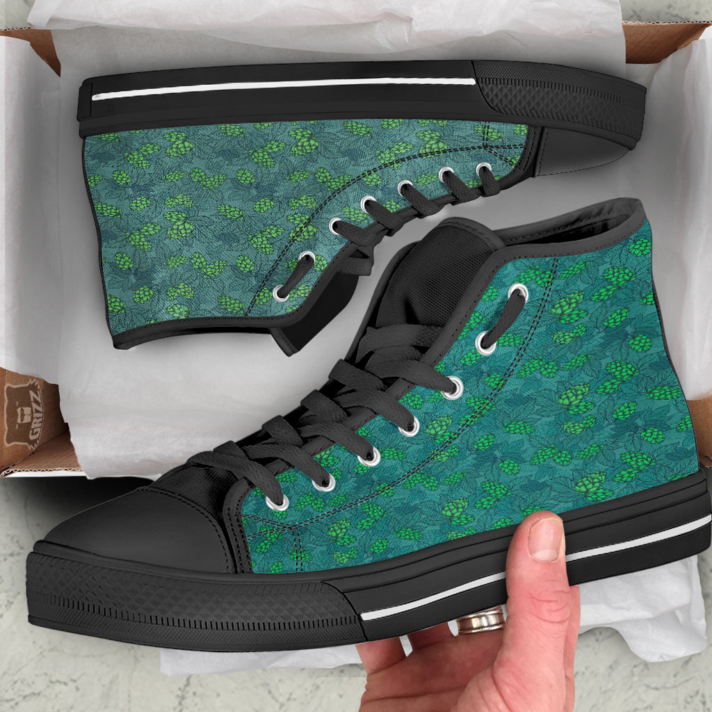 Hop Cone Cute Print Pattern Black High Top Shoes-grizzshop