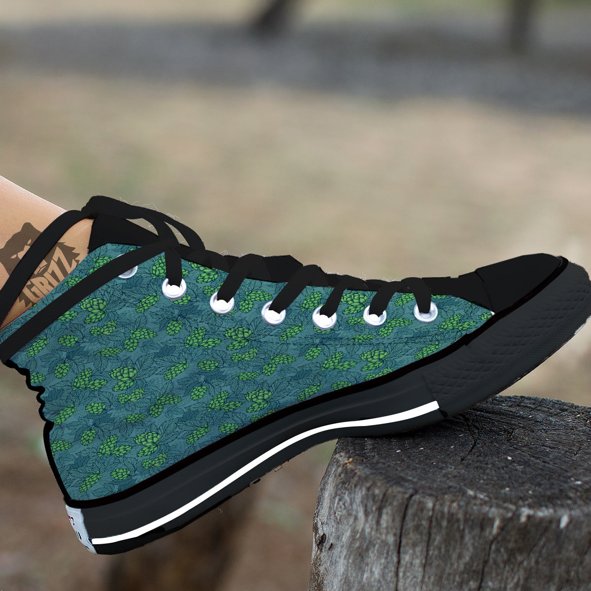 Hop Cone Cute Print Pattern Black High Top Shoes-grizzshop