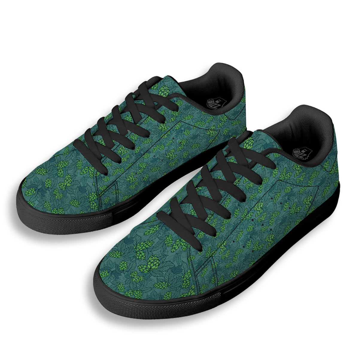 Hop Cone Cute Print Pattern Black Low Top Sneakers-grizzshop