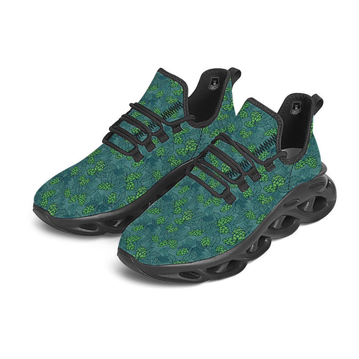 Hop Cone Cute Print Pattern Black Running Shoes-grizzshop