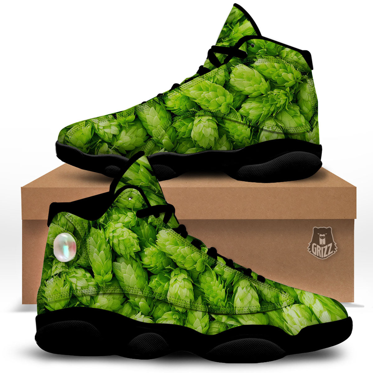 Hop Cone Fresh Print Black Basketball Shoes-grizzshop