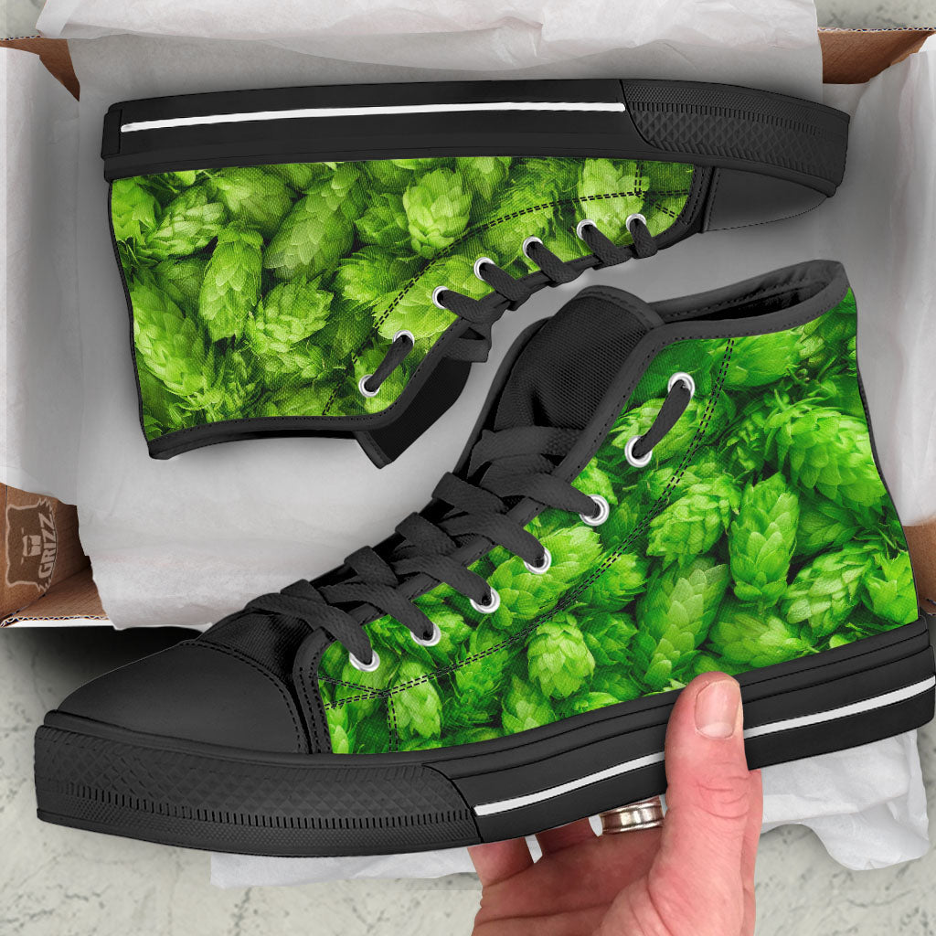 Hop Cone Fresh Print Black High Top Shoes-grizzshop