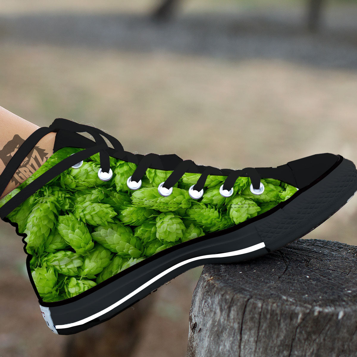 Hop Cone Fresh Print Black High Top Shoes-grizzshop
