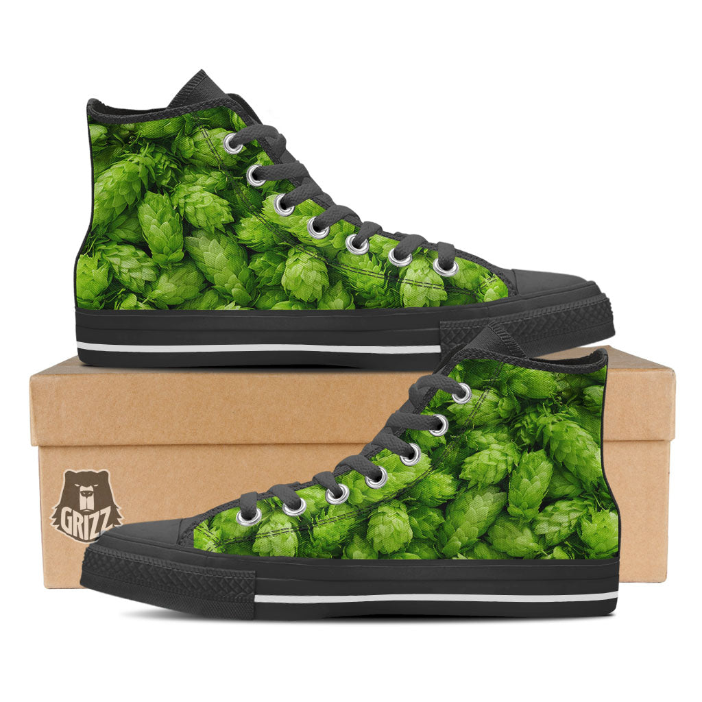 Hop Cone Fresh Print Black High Top Shoes-grizzshop