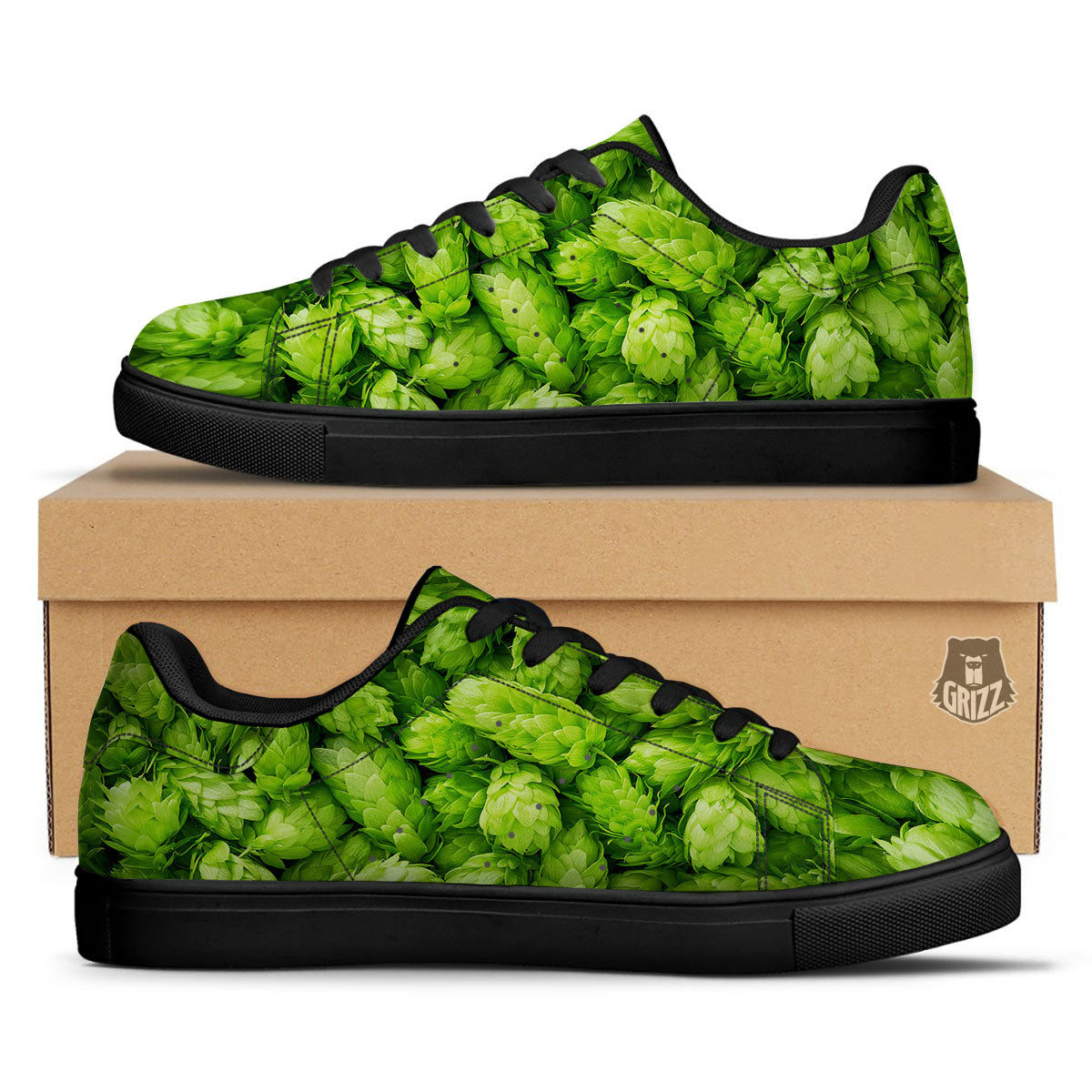 Hop Cone Fresh Print Black Low Top Sneakers-grizzshop