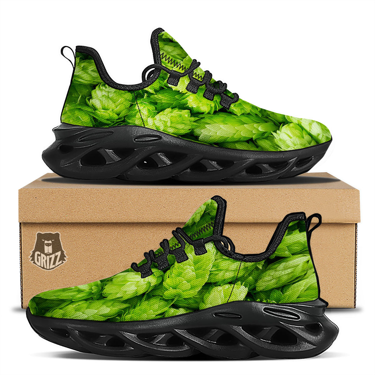 Hop Cone Fresh Print Black Running Shoes-grizzshop