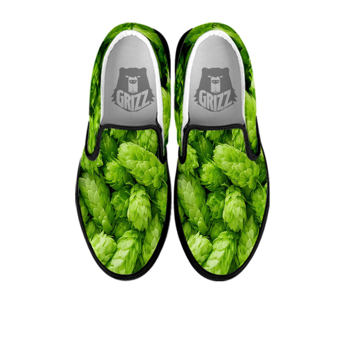 Hop Cone Fresh Print Black Slip On Shoes-grizzshop