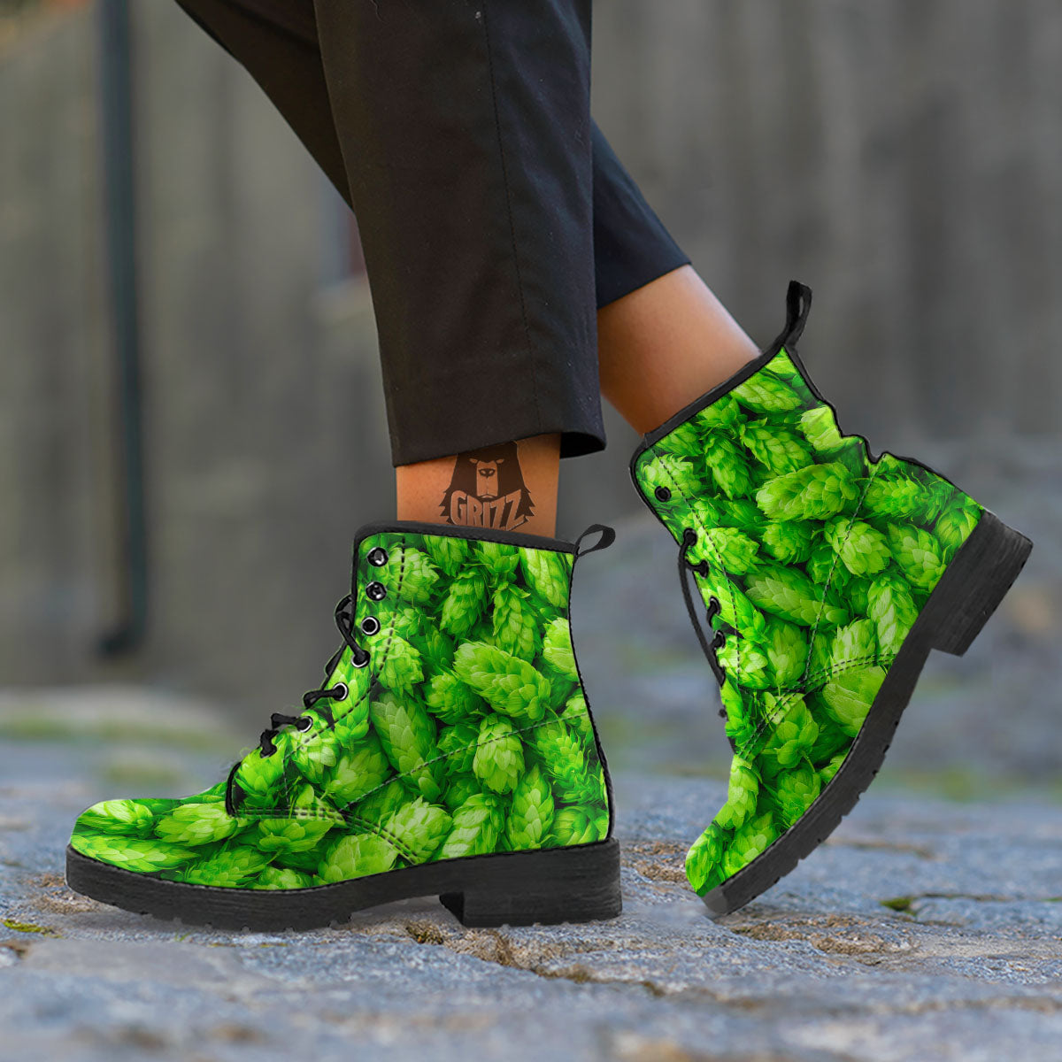 Hop Cone Fresh Print Leather Boots-grizzshop