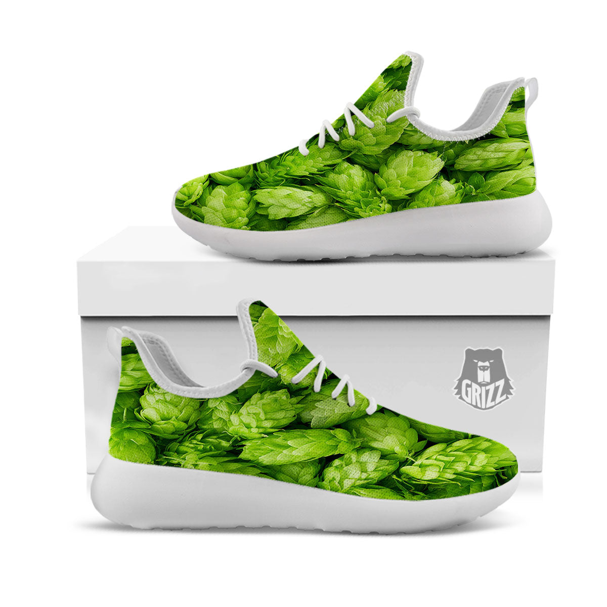 Hop Cone Fresh Print White Athletic Shoes-grizzshop