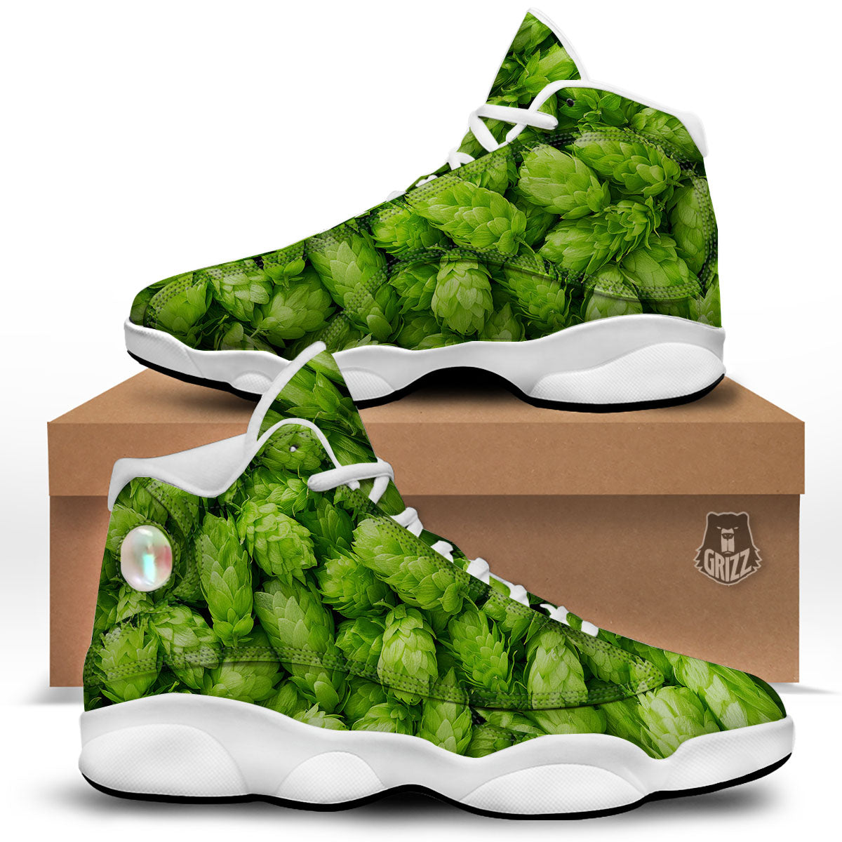 Hop Cone Fresh Print White Basketball Shoes-grizzshop