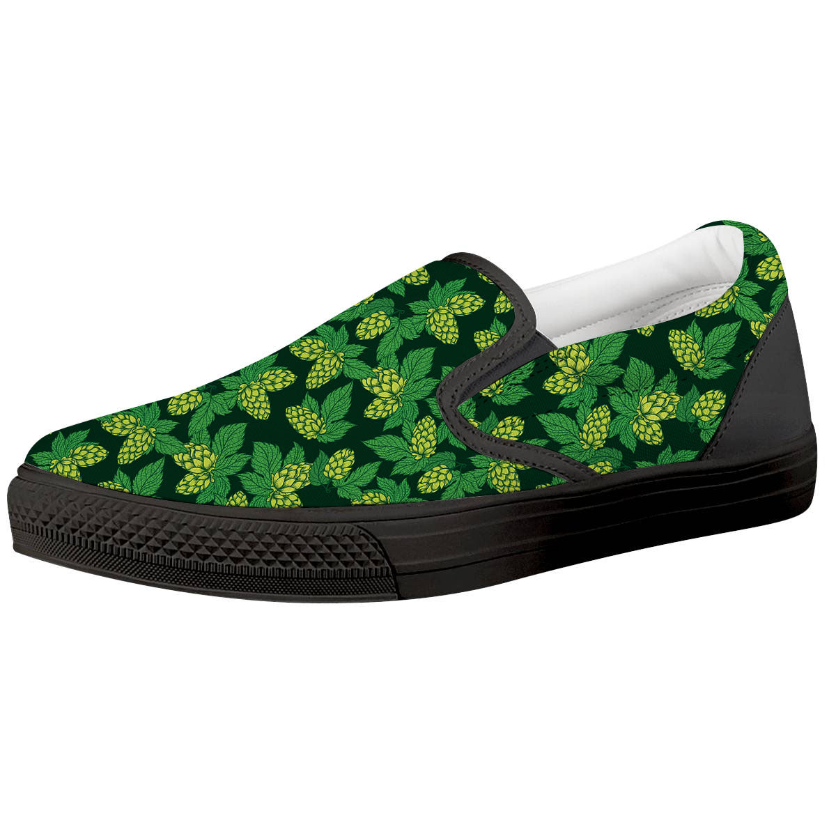 Hop Cone Green Print Pattern Black Slip On Shoes-grizzshop