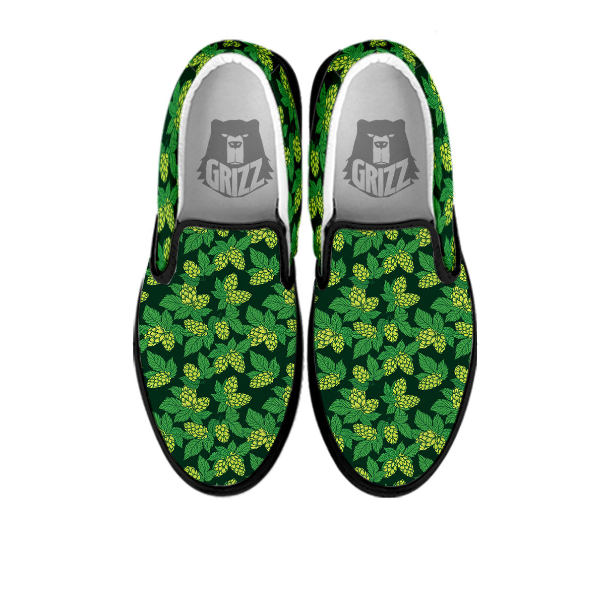 Hop Cone Green Print Pattern Black Slip On Shoes-grizzshop