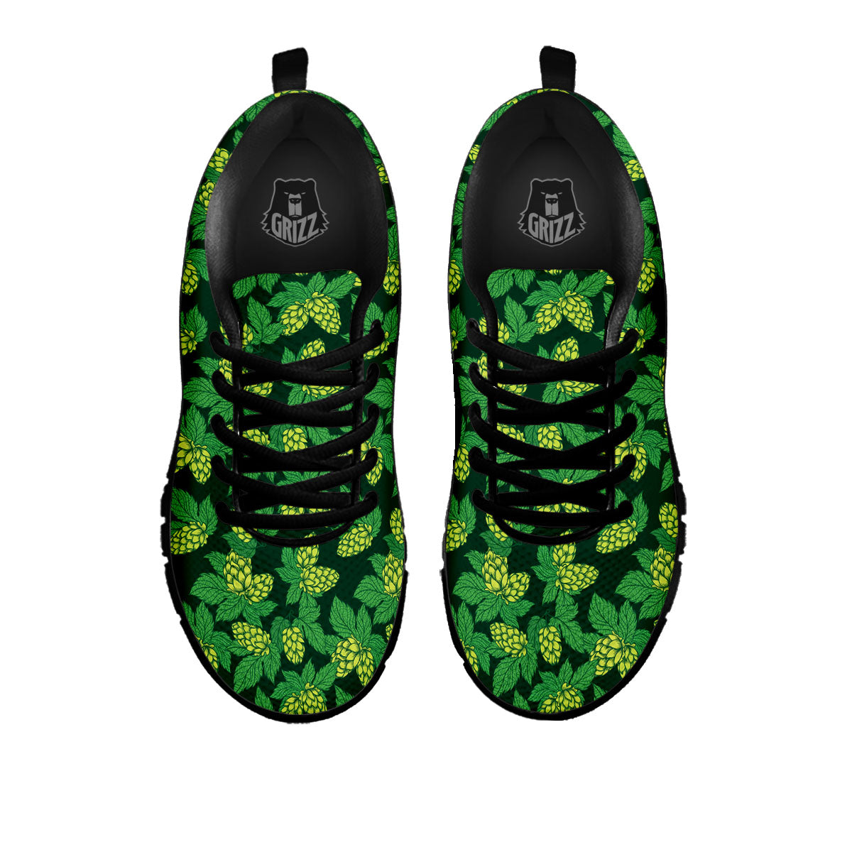 Hop Cone Green Print Pattern Black Sneaker-grizzshop