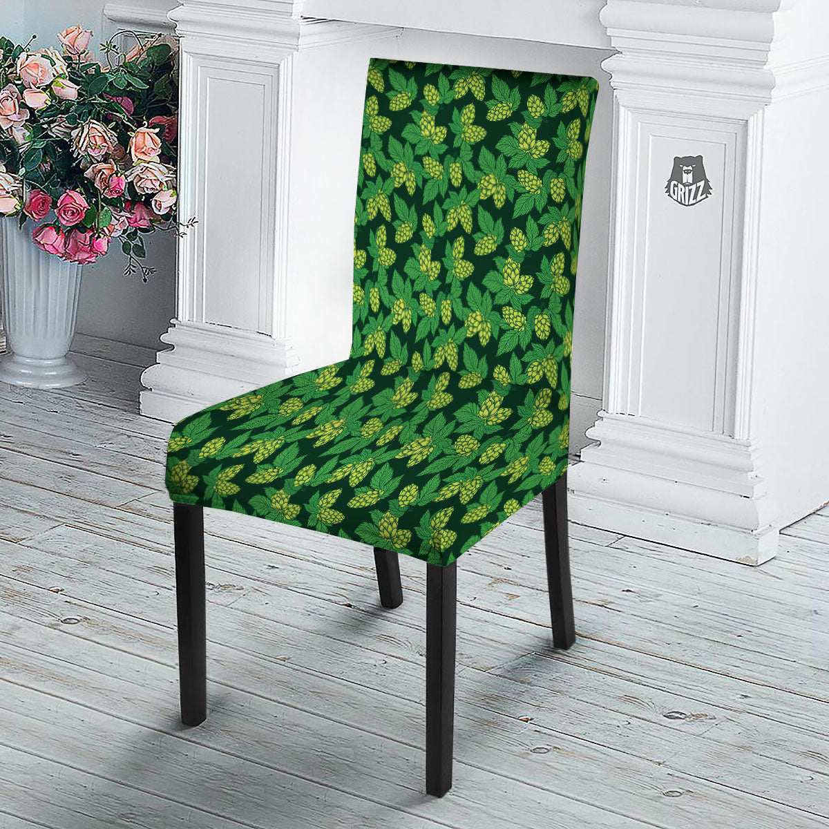 Hop Cone Green Print Pattern Dining Chair Slipcover-grizzshop