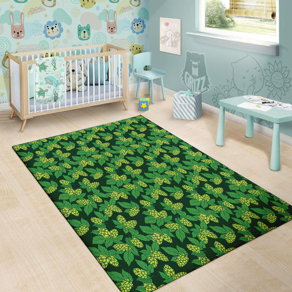 Hop Cone Green Print Pattern Floor Mat-grizzshop