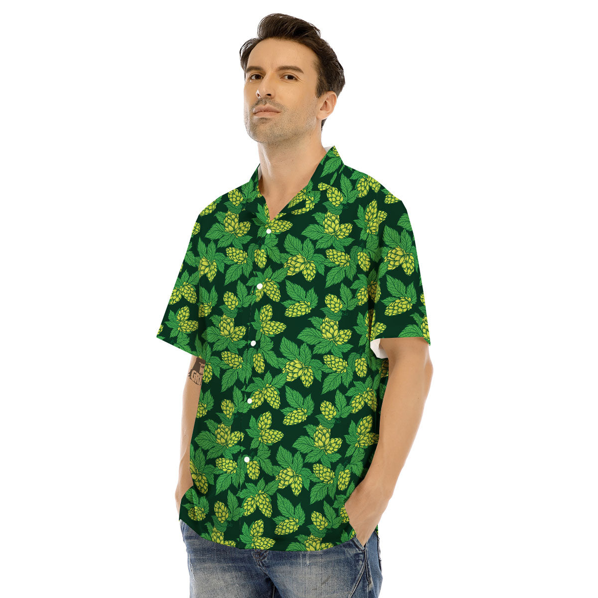 Hop Cone Green Print Pattern Men's Hawaiian Shirt-grizzshop