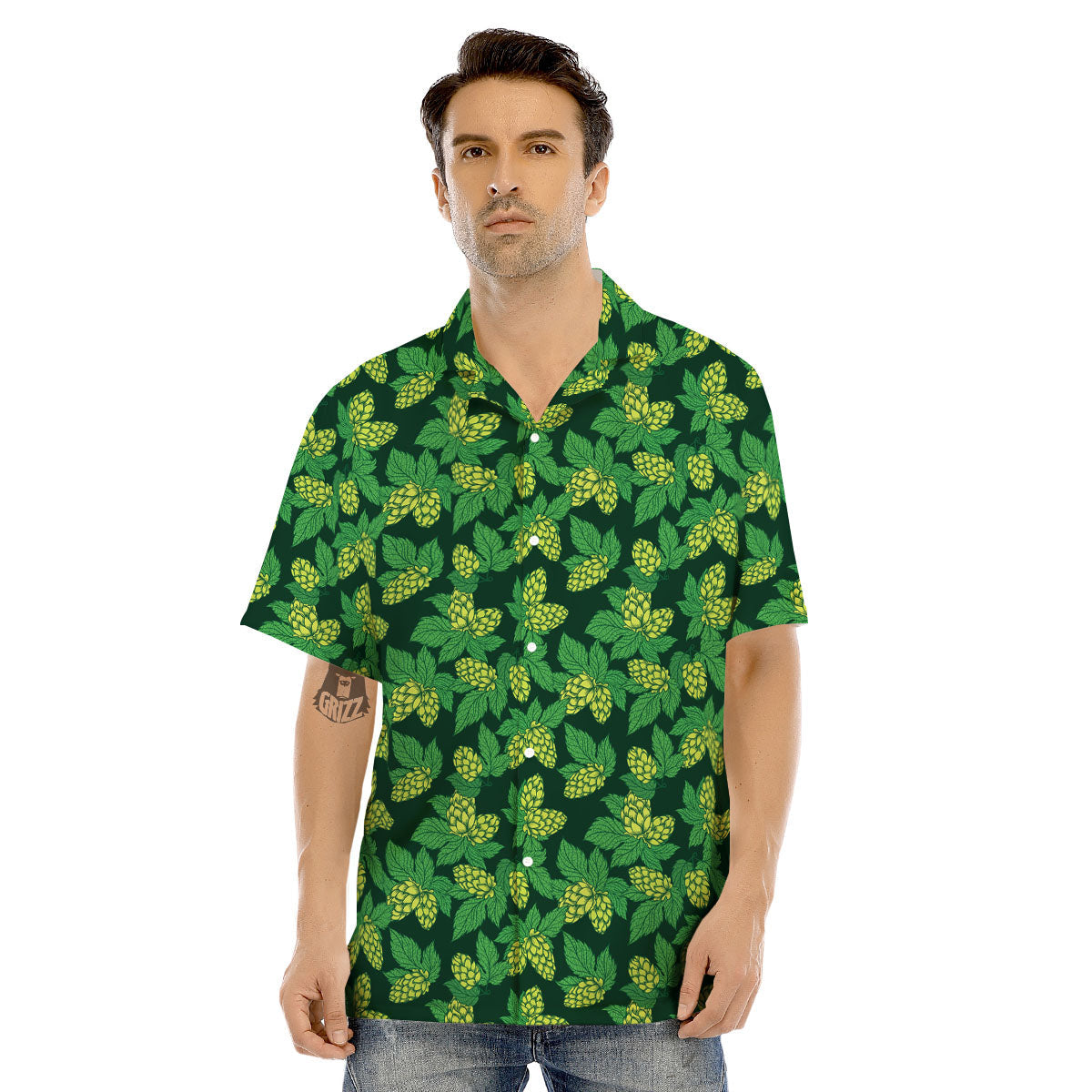 Hop Cone Green Print Pattern Men's Hawaiian Shirt-grizzshop