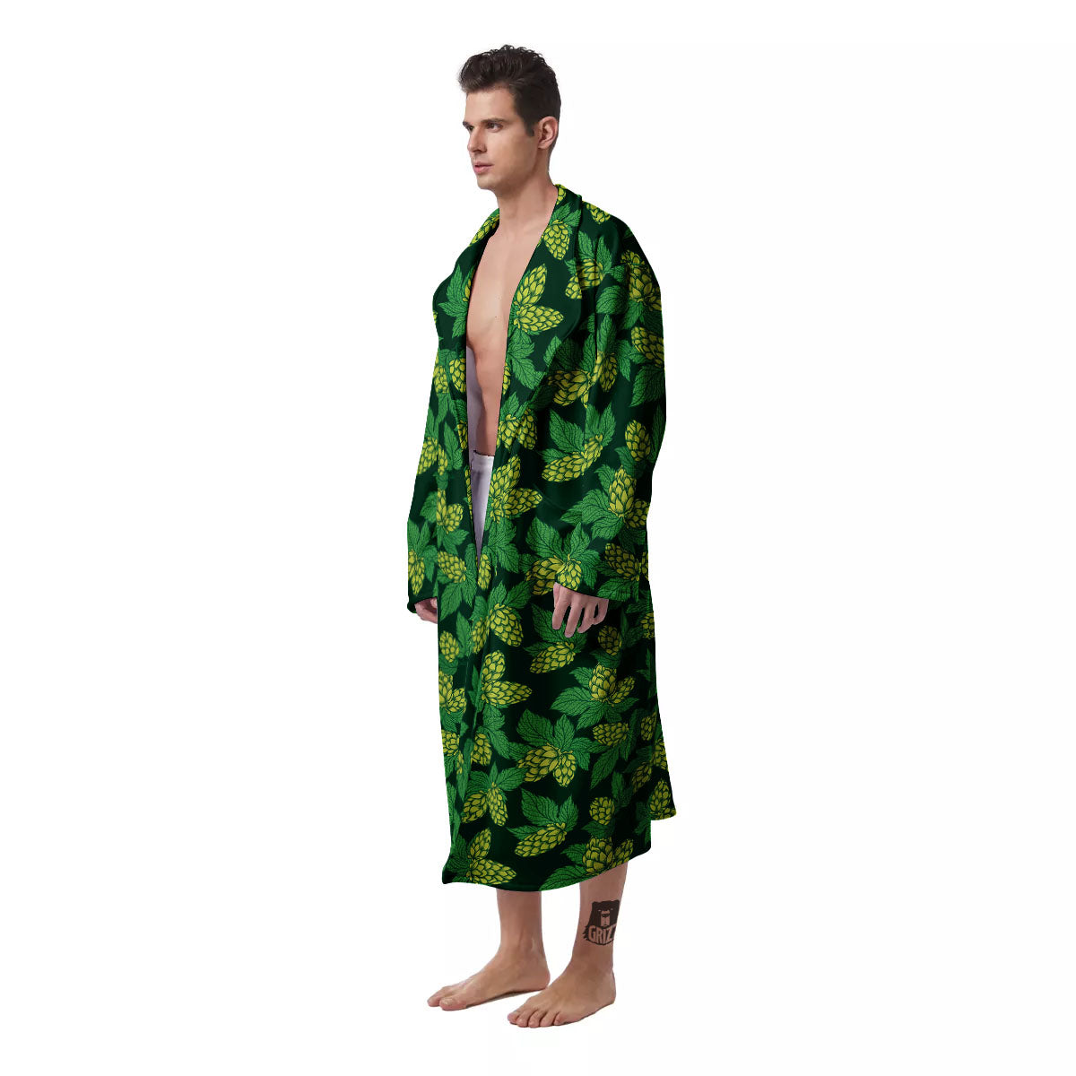 Hop Cone Green Print Pattern Men's Robe-grizzshop