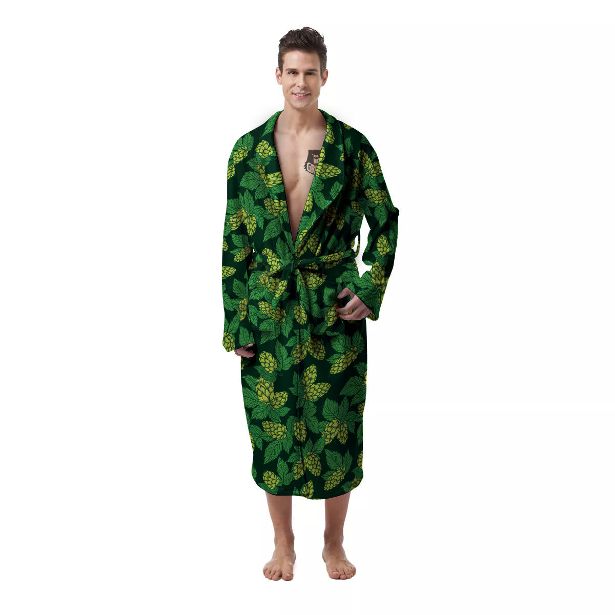 Hop Cone Green Print Pattern Men's Robe-grizzshop
