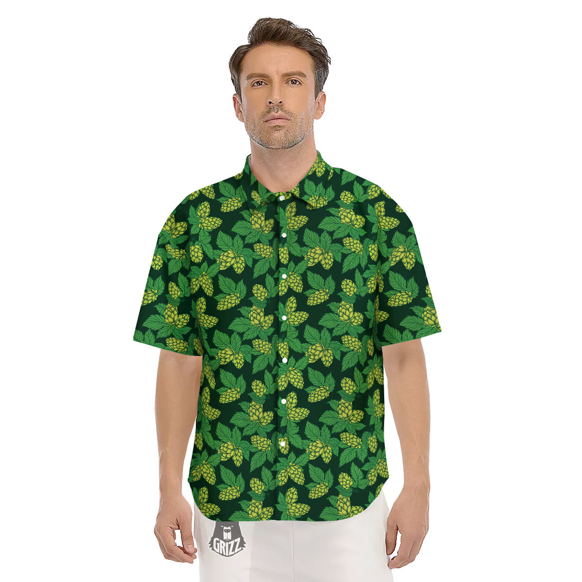 Hop Cone Green Print Pattern Men's Short Sleeve Shirts-grizzshop