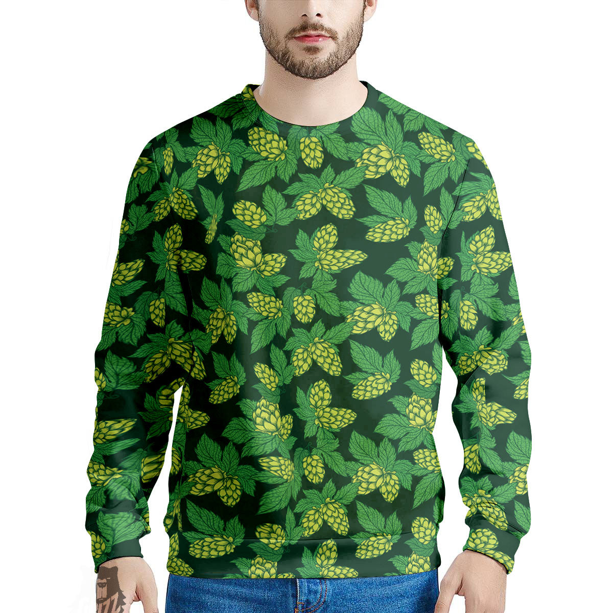 Hop Cone Green Print Pattern Men's Sweatshirt-grizzshop
