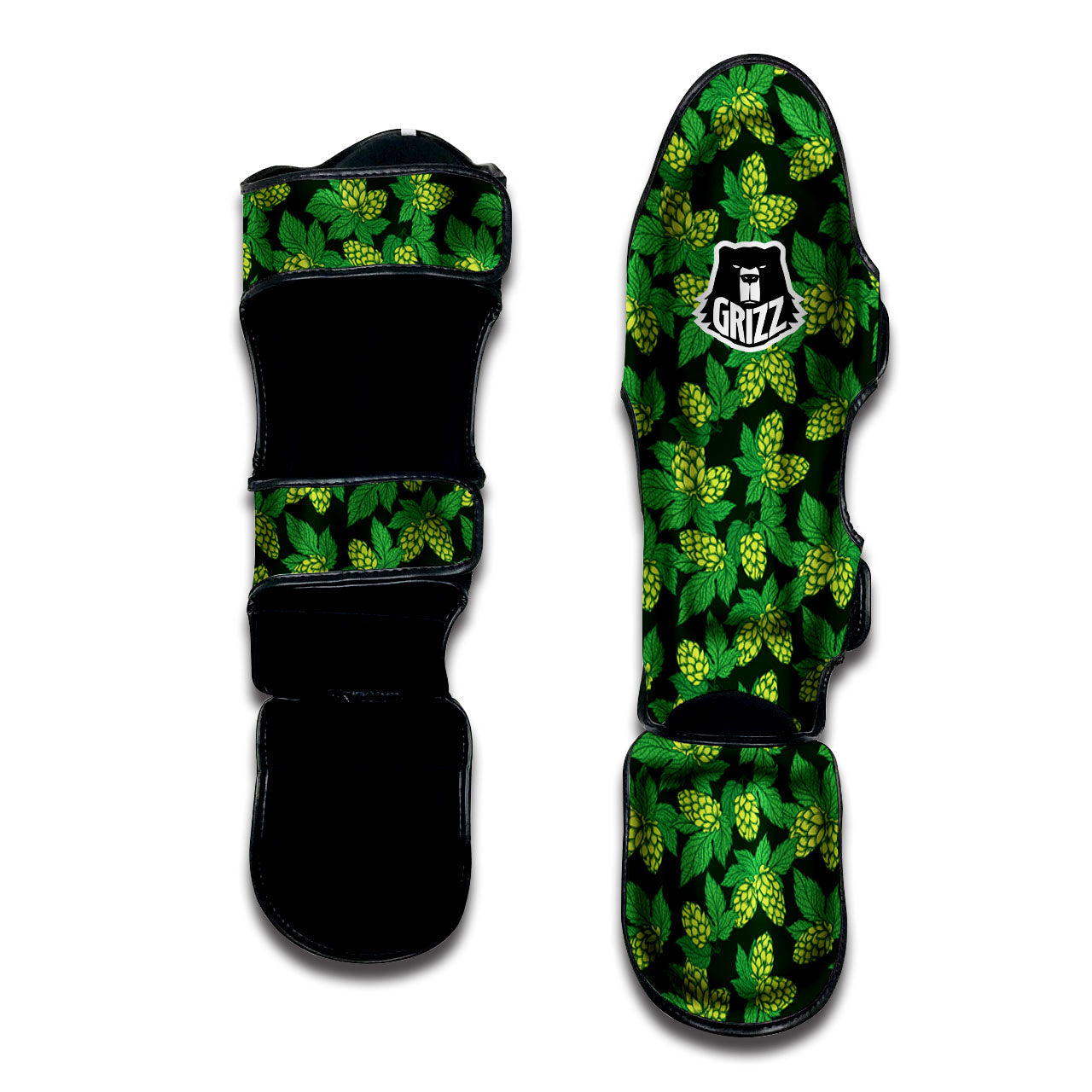 Hop Cone Green Print Pattern Muay Thai Shin Guards-grizzshop