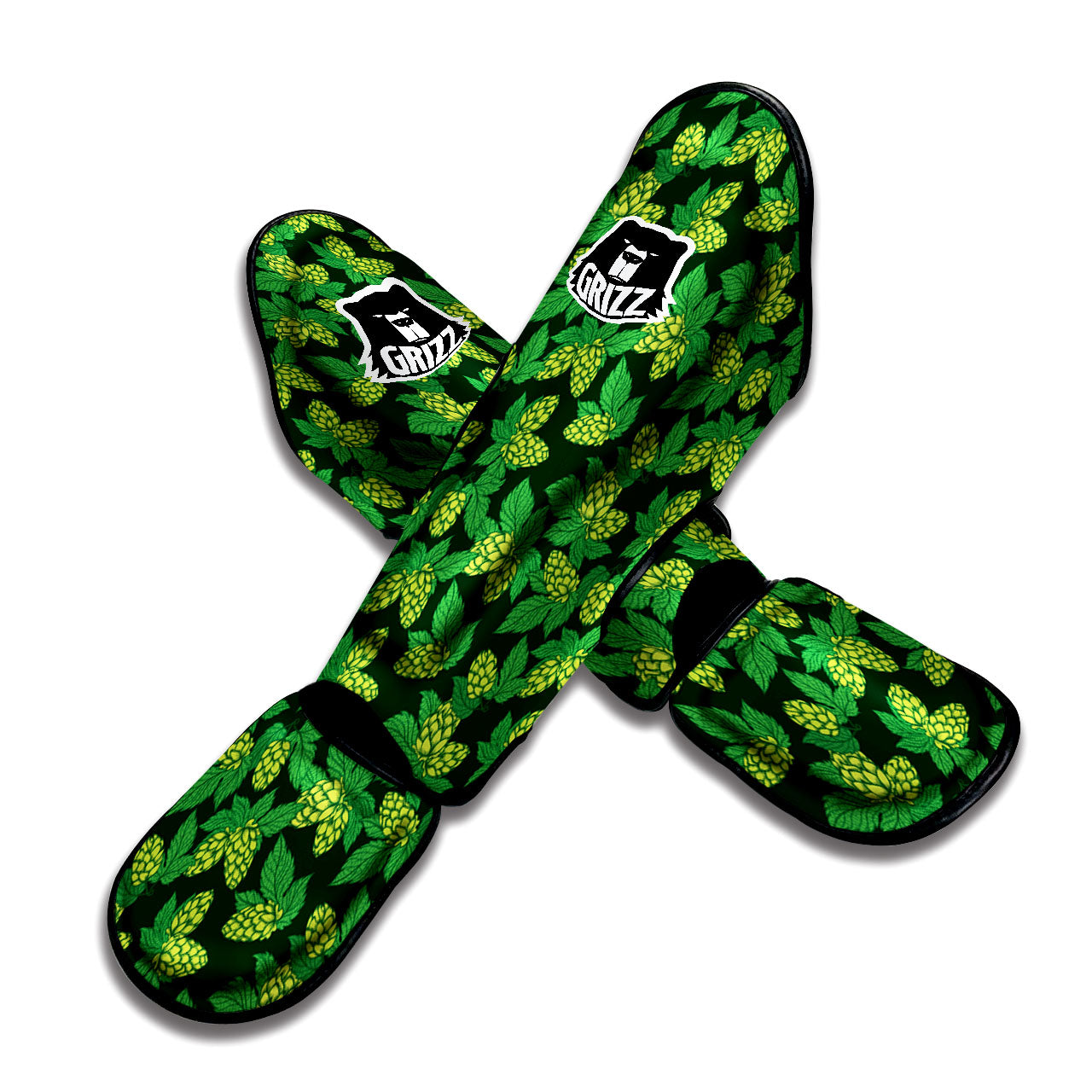 Hop Cone Green Print Pattern Muay Thai Shin Guards-grizzshop
