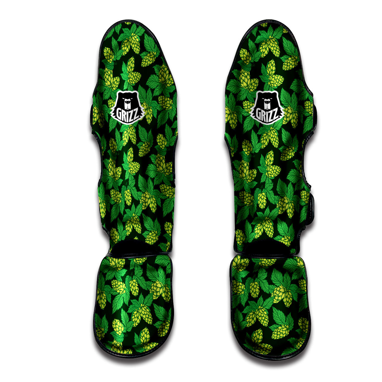 Hop Cone Green Print Pattern Muay Thai Shin Guards-grizzshop