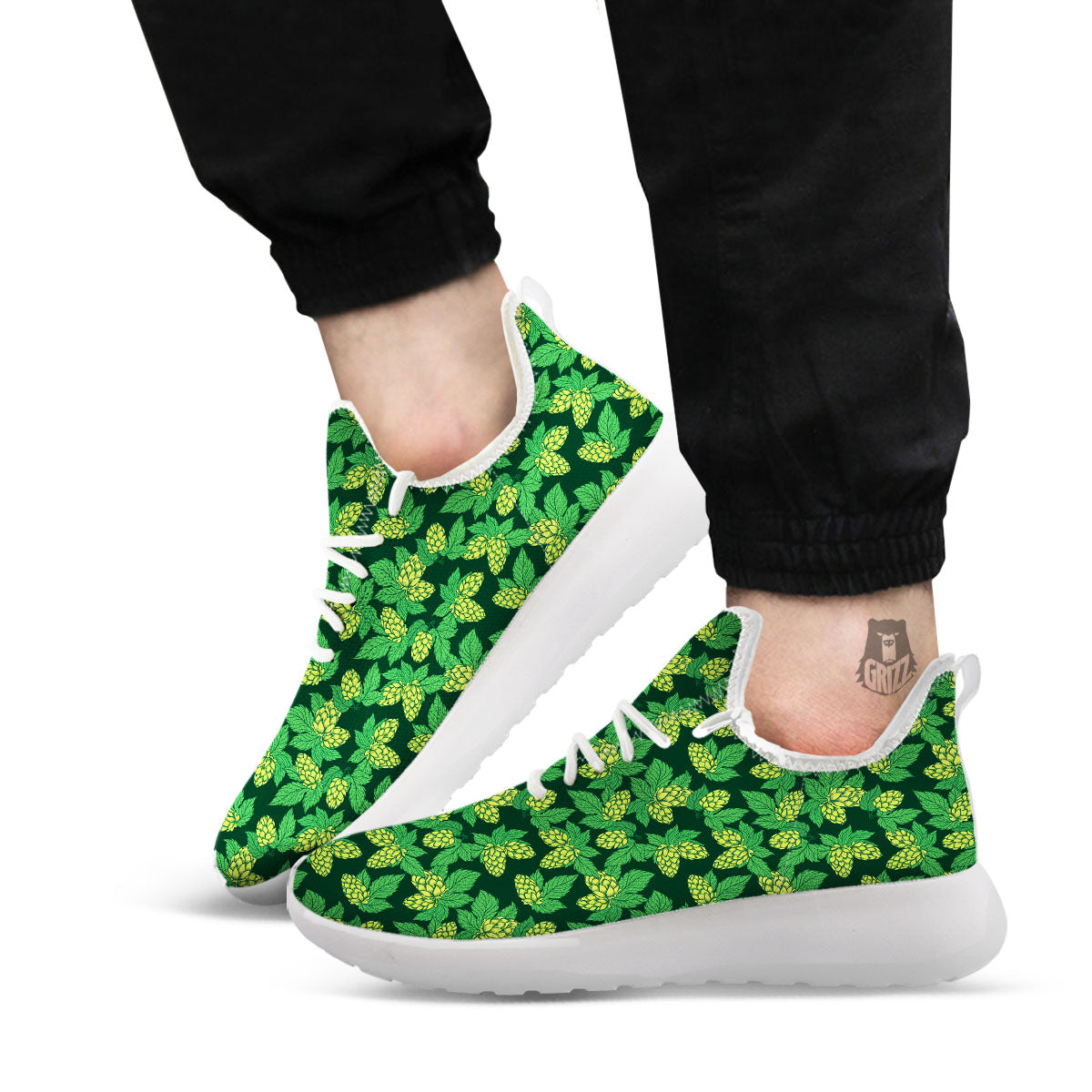Hop Cone Green Print Pattern White Athletic Shoes-grizzshop