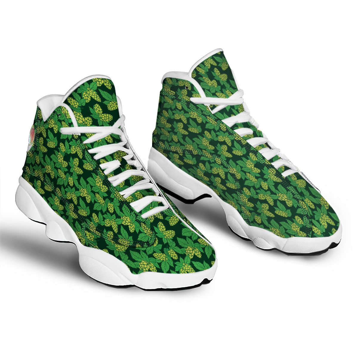Hop Cone Green Print Pattern White Basketball Shoes-grizzshop