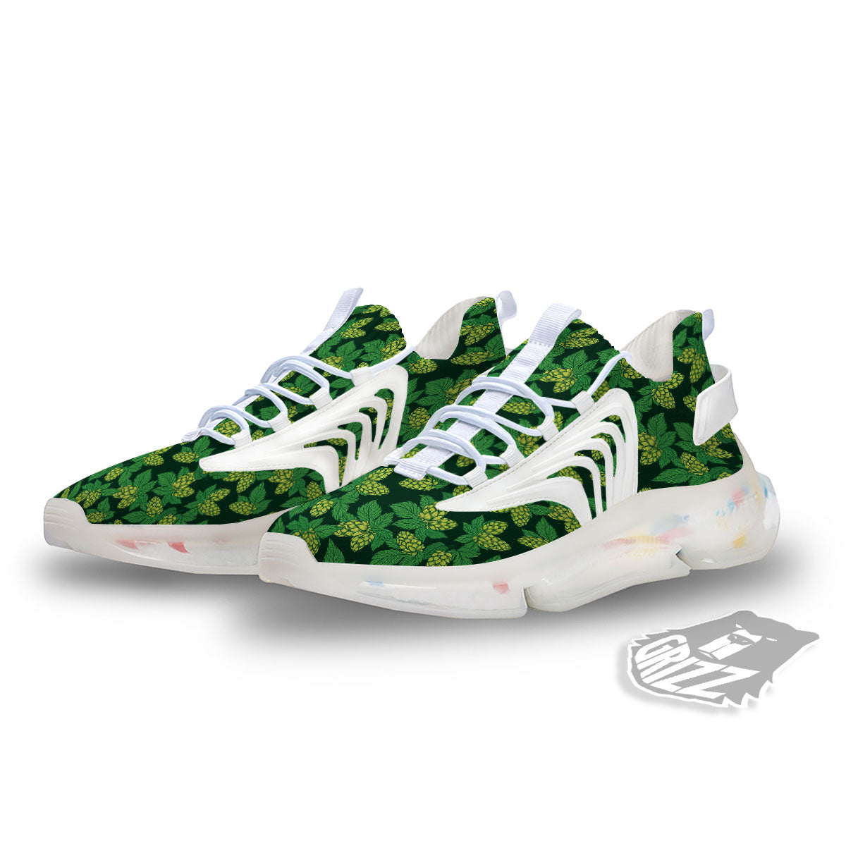 Hop Cone Green Print Pattern White Gym Shoes-grizzshop