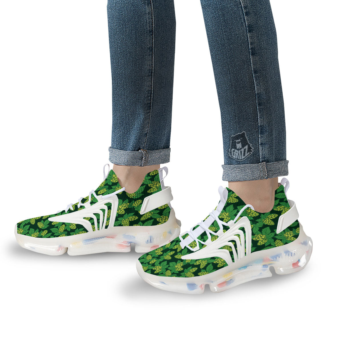 Hop Cone Green Print Pattern White Gym Shoes-grizzshop