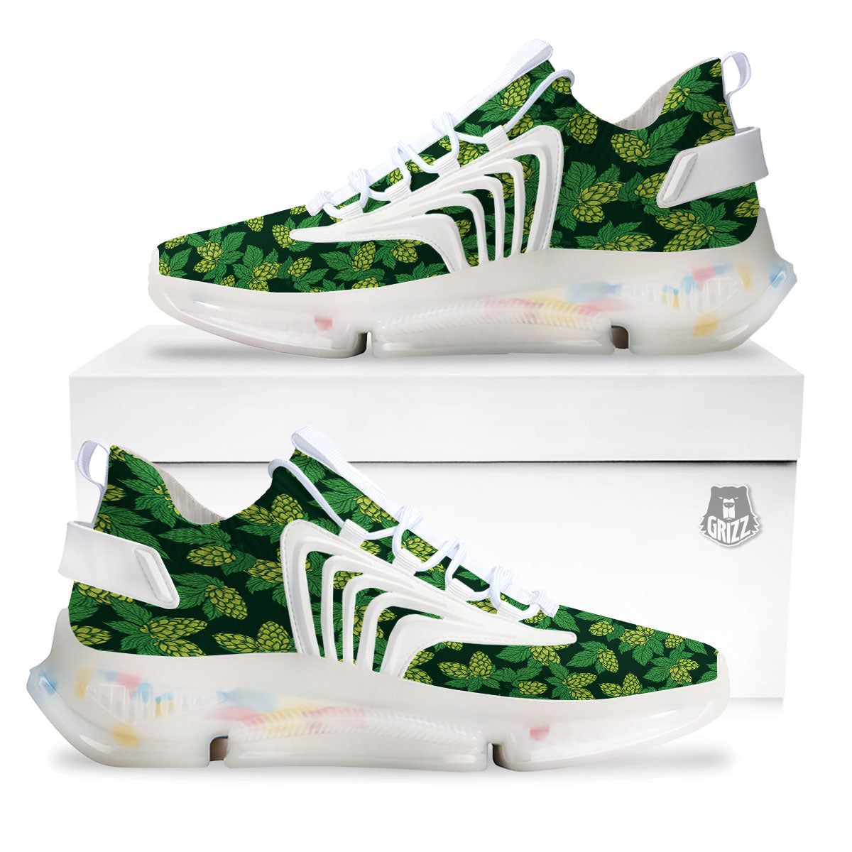 Hop Cone Green Print Pattern White Gym Shoes-grizzshop