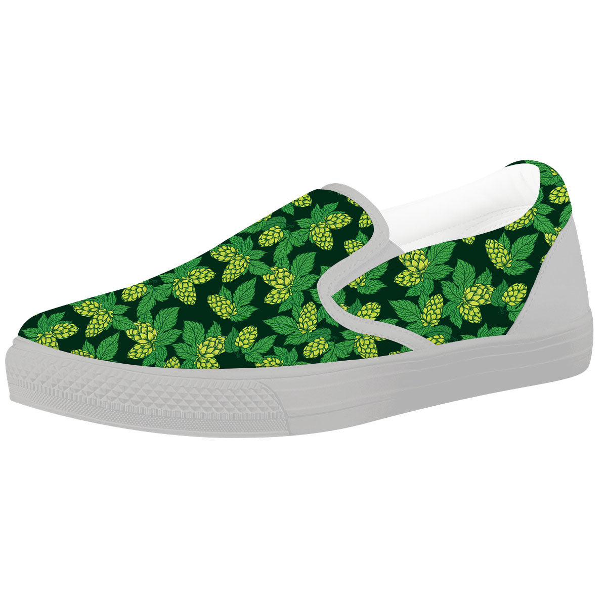 Hop Cone Green Print Pattern White Slip On Shoes-grizzshop