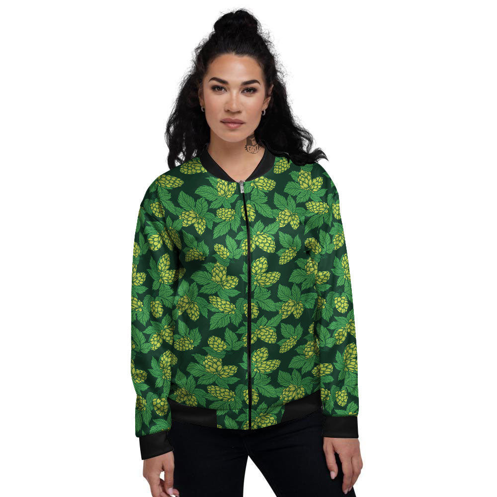 Hop Cone Green Print Pattern Women's Bomber Jacket-grizzshop