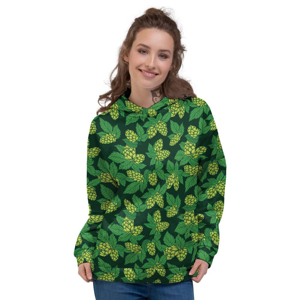 Hop Cone Green Print Pattern Women's Hoodie-grizzshop