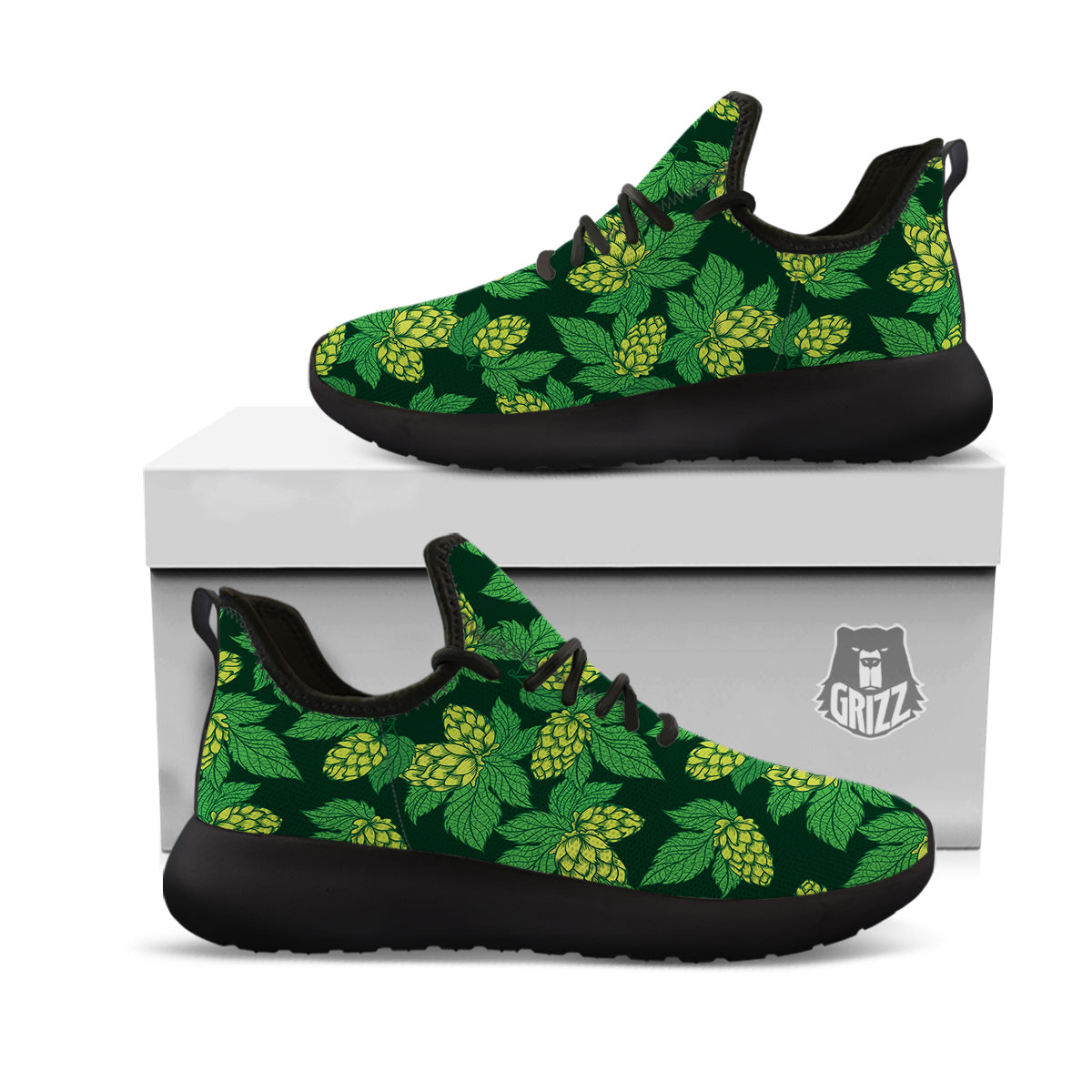 Hop Cone Vintage Print Pattern Black Athletic Shoes-grizzshop