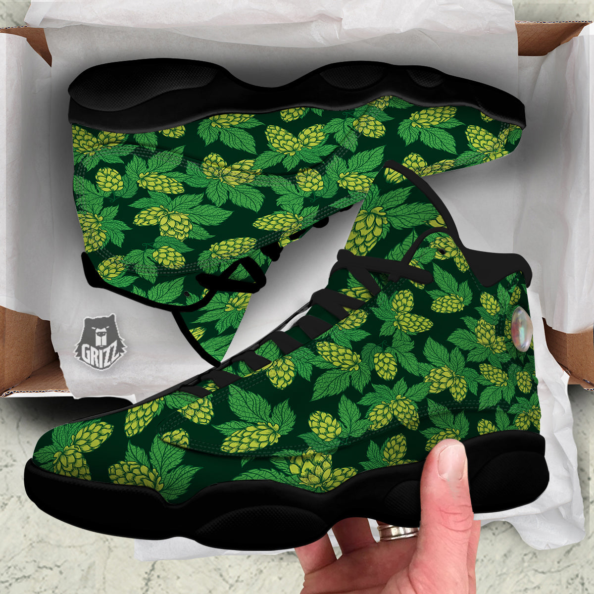 Hop Cone Vintage Print Pattern Black Basketball Shoes-grizzshop