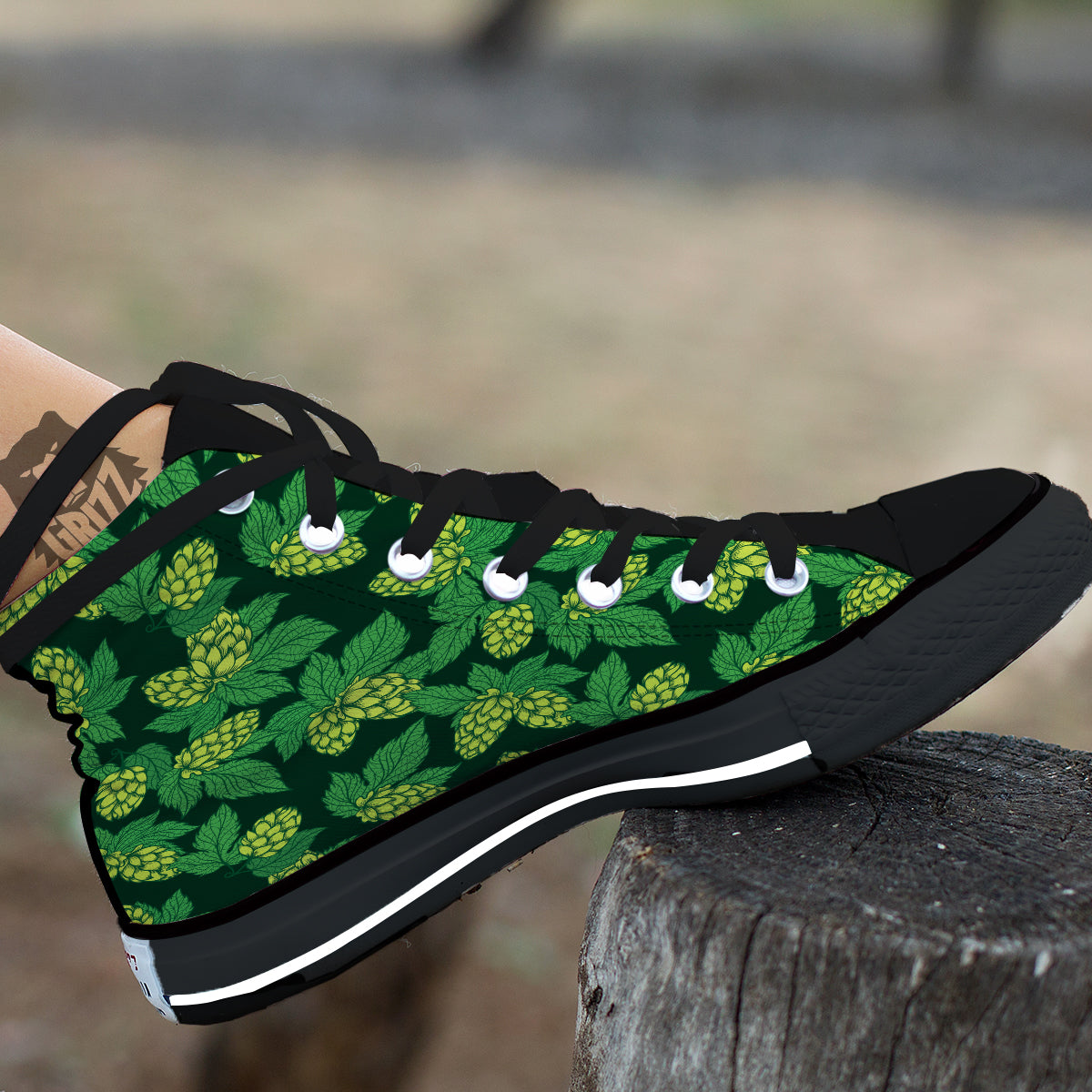 Hop Cone Vintage Print Pattern Black High Top Shoes-grizzshop