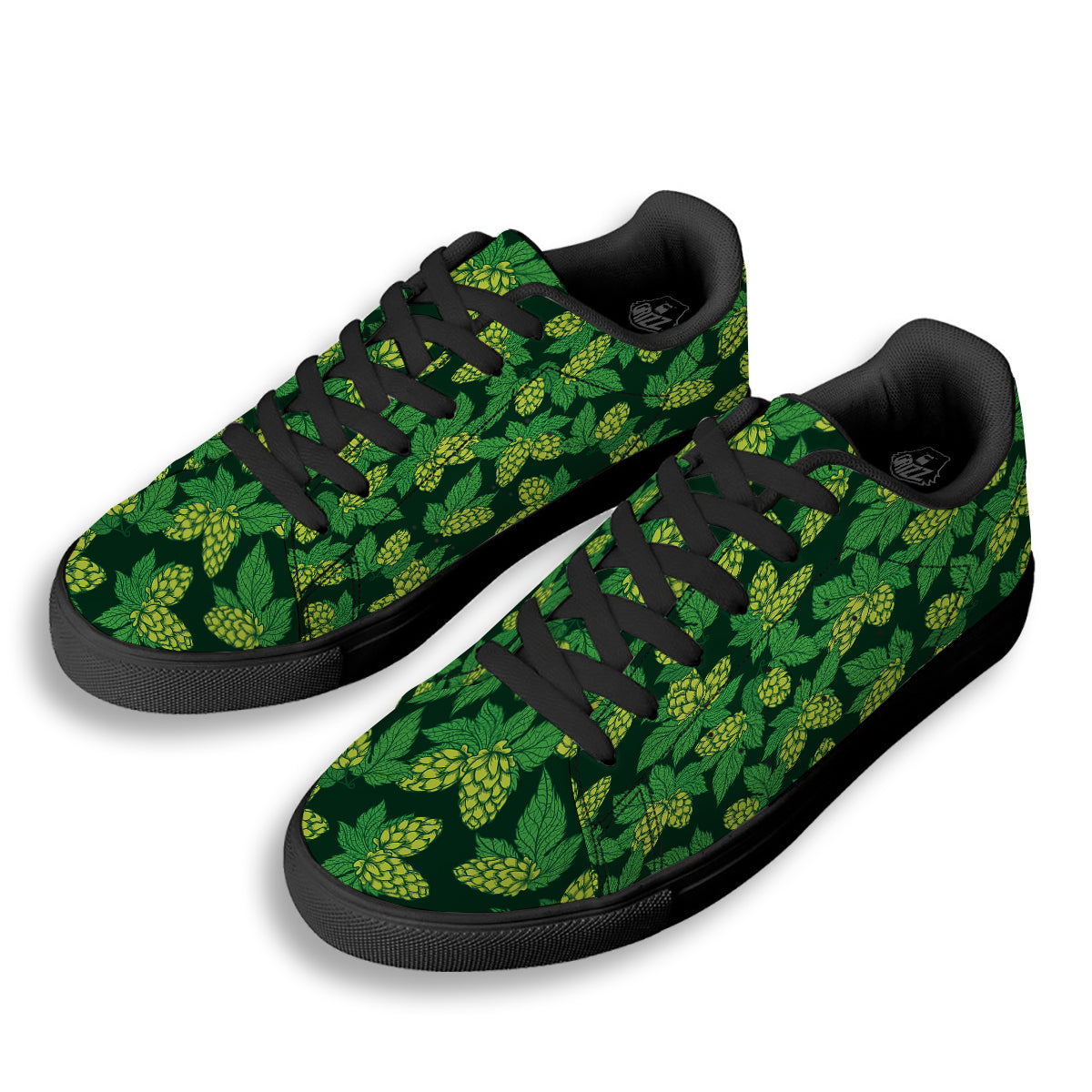 Hop Cone Vintage Print Pattern Black Low Top Sneakers-grizzshop