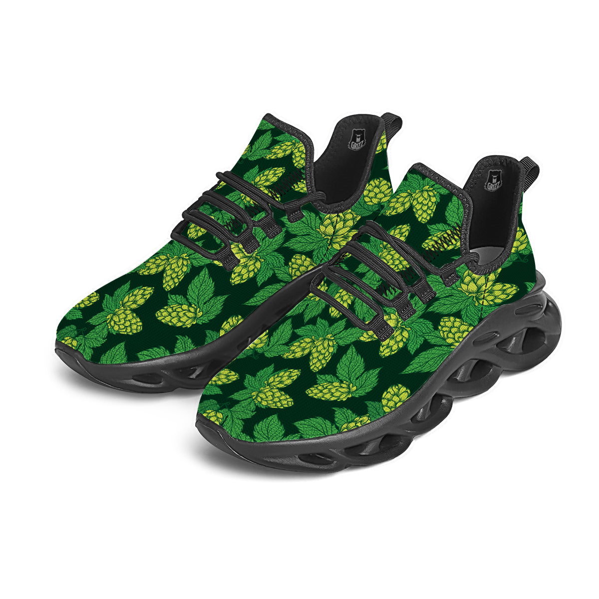 Hop Cone Vintage Print Pattern Black Running Shoes-grizzshop