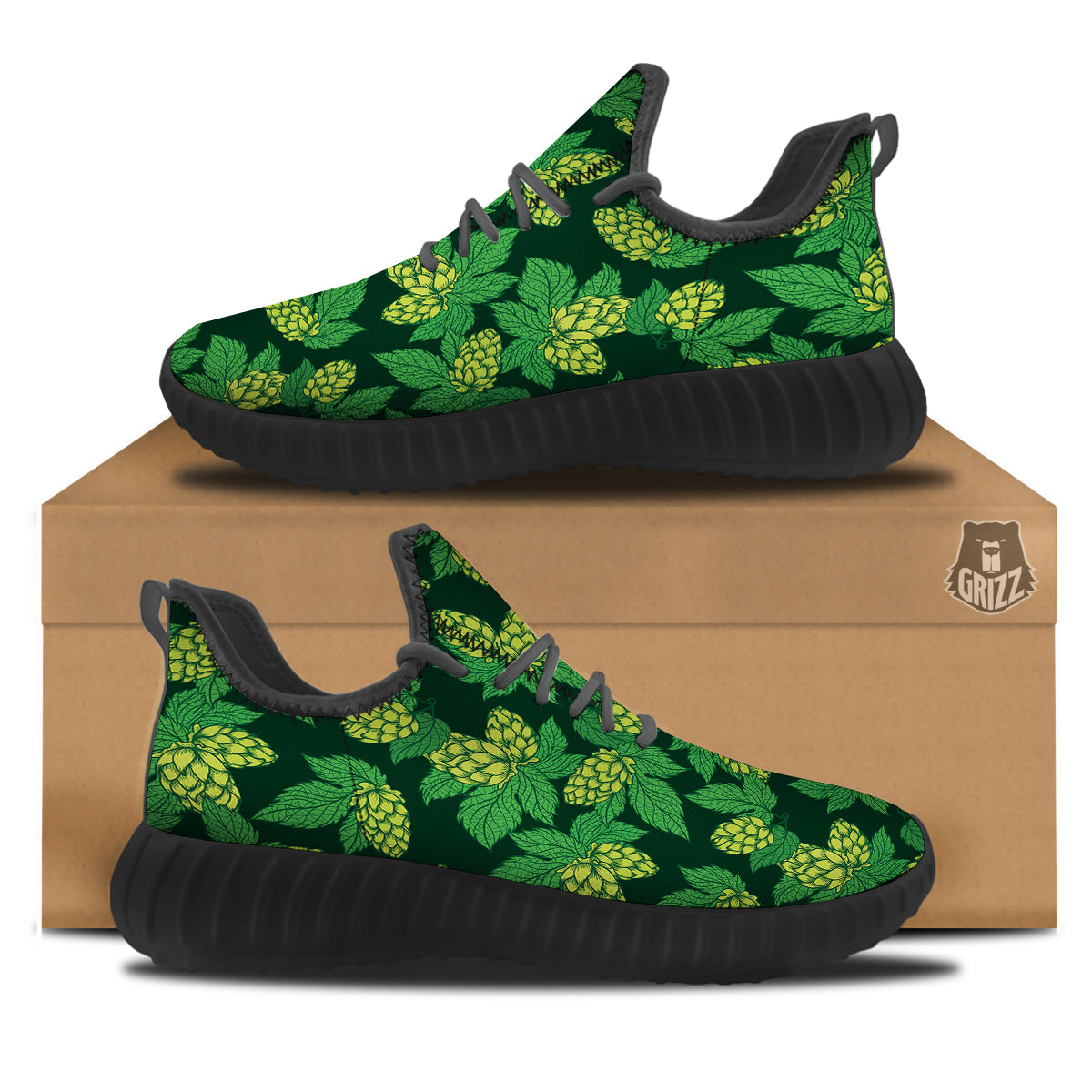 Hop Cone Vintage Print Pattern Black Walking Shoes-grizzshop