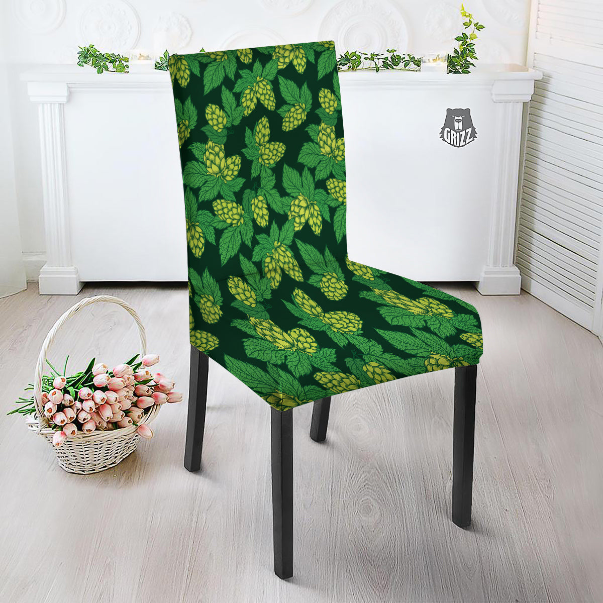 Hop Cone Vintage Print Pattern Dining Chair Slipcover-grizzshop