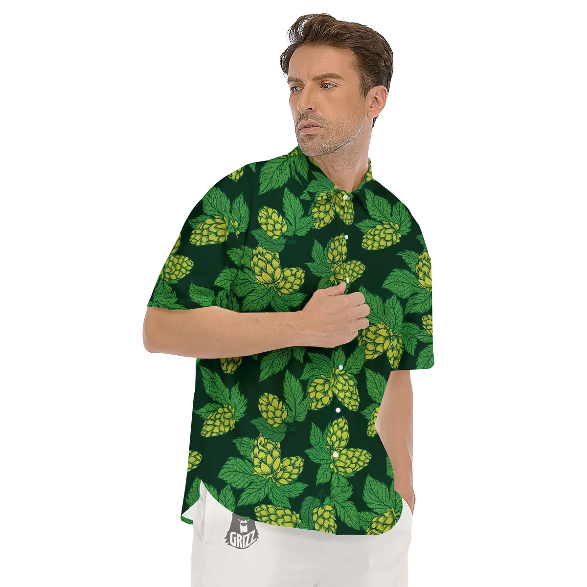 Hop Cone Vintage Print Pattern Men's Short Sleeve Shirts-grizzshop