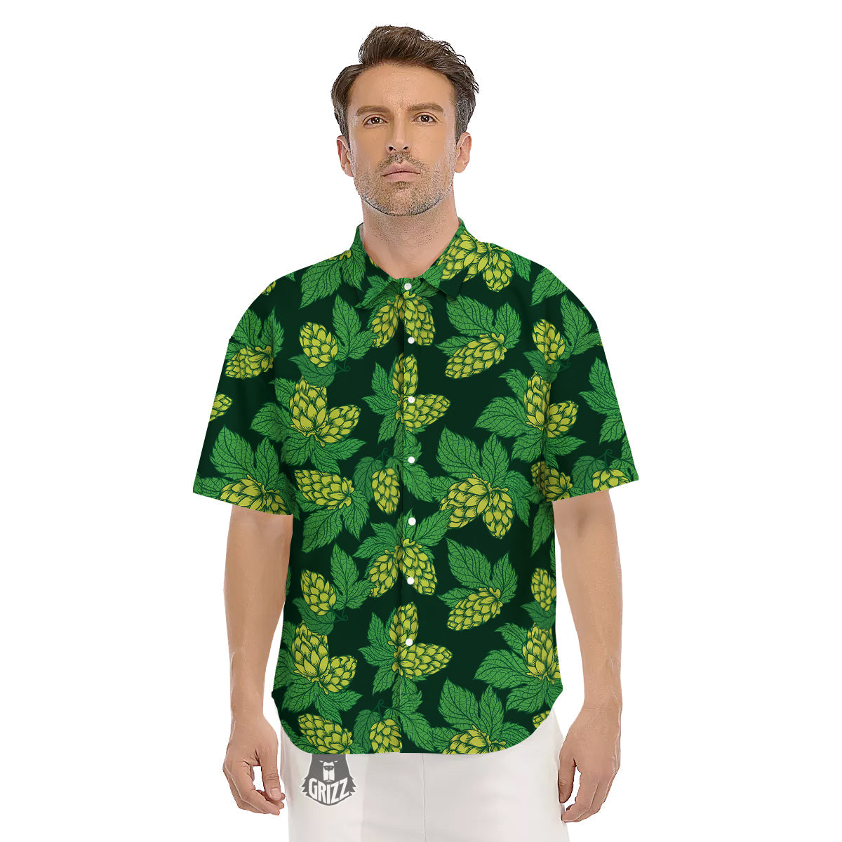 Hop Cone Vintage Print Pattern Men's Short Sleeve Shirts-grizzshop