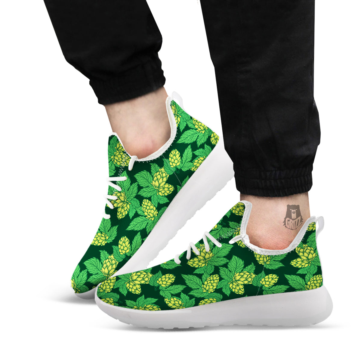 Hop Cone Vintage Print Pattern White Athletic Shoes-grizzshop